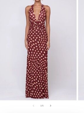 RESA Burgundy Halter Maxi with Cream Spot Print